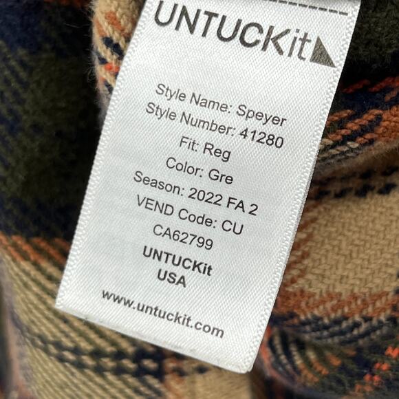UNTUCKIT Shirt Mens M Speyer Heavy Flannel Brushed Plaid Lumberjack Cotton Green - Picture 11 of 14